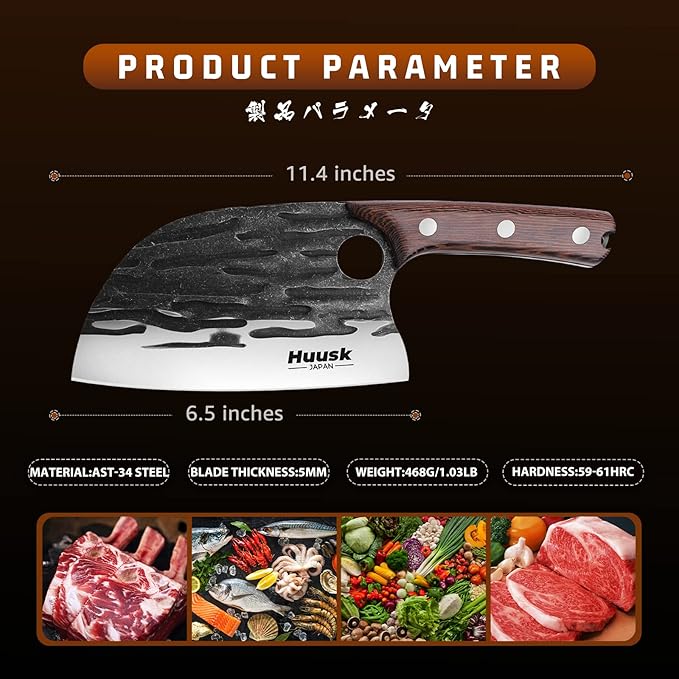 Huusk Upgraded Serbian Chef Knife-Japanese Meat Cleaver Knife for Meat Cutting