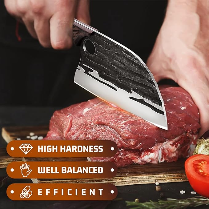 Huusk Upgraded Serbian Chef Knife-Japanese Meat Cleaver Knife for Meat Cutting
