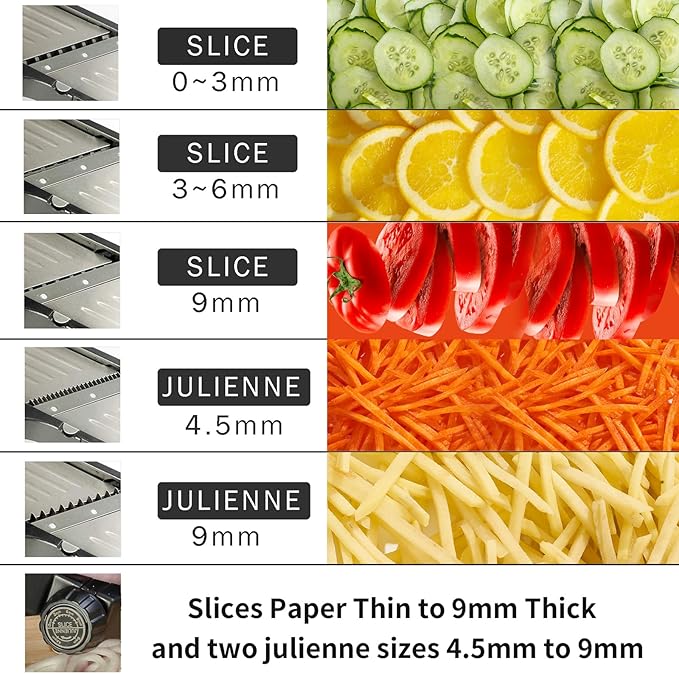 VEKAYA Mandoline Slicer for Kicthen,Adjustable Vegetable Slicer,Food Chopper,Potato Slicer,Mandolin,Tomato Slicer, Veggie Cutter, Stainless Steel Professional with Safety Gloves