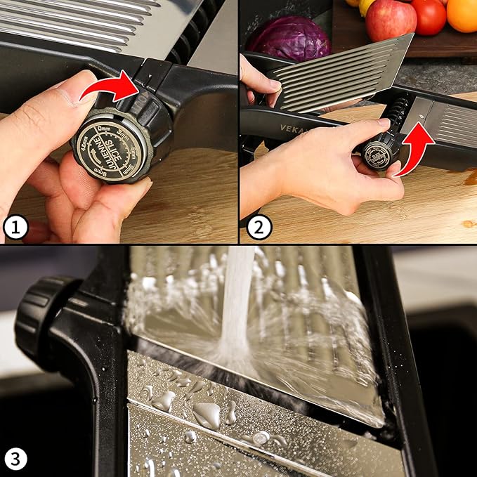 VEKAYA Mandoline Slicer for Kicthen,Adjustable Vegetable Slicer,Food Chopper,Potato Slicer,Mandolin,Tomato Slicer, Veggie Cutter, Stainless Steel Professional with Safety Gloves