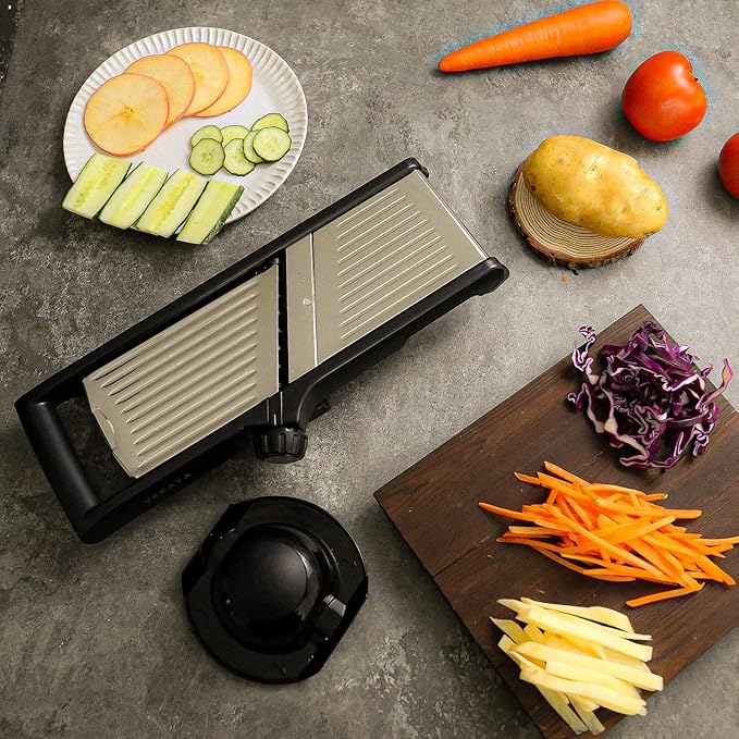 VEKAYA Mandoline Slicer for Kicthen,Adjustable Vegetable Slicer,Food Chopper,Potato Slicer,Mandolin,Tomato Slicer, Veggie Cutter, Stainless Steel Professional with Safety Gloves